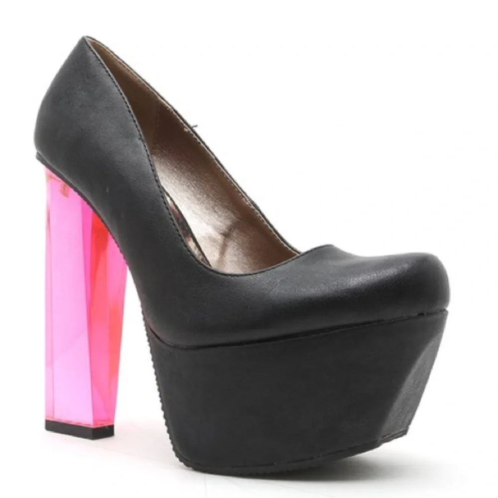 Qupid MONTE Color-Block Neon Lucite Chunky Heel Platform Pump - Picture 3 of 4
